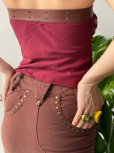 gia brown denim midi skirt (28 waist)