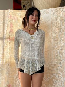 ivory lace knit top (s/m)