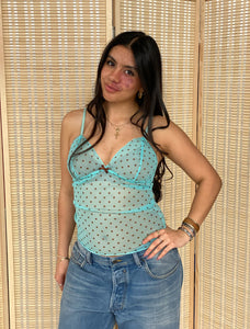 y2k polka dot mesh tank
