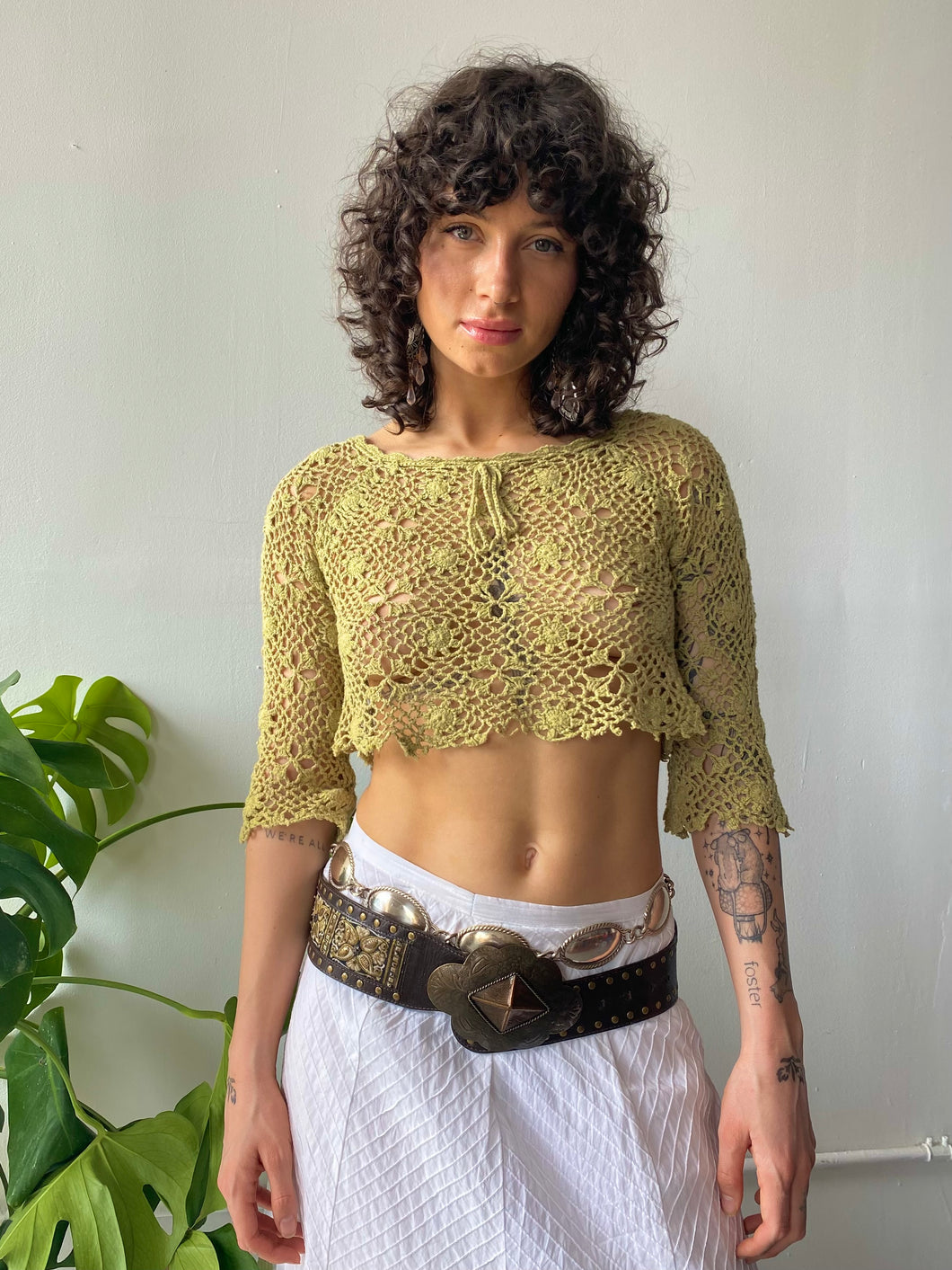 sage crochet top (small)