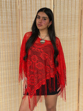 Load image into Gallery viewer, red flower poncho