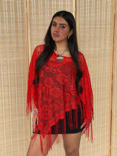 red flower poncho