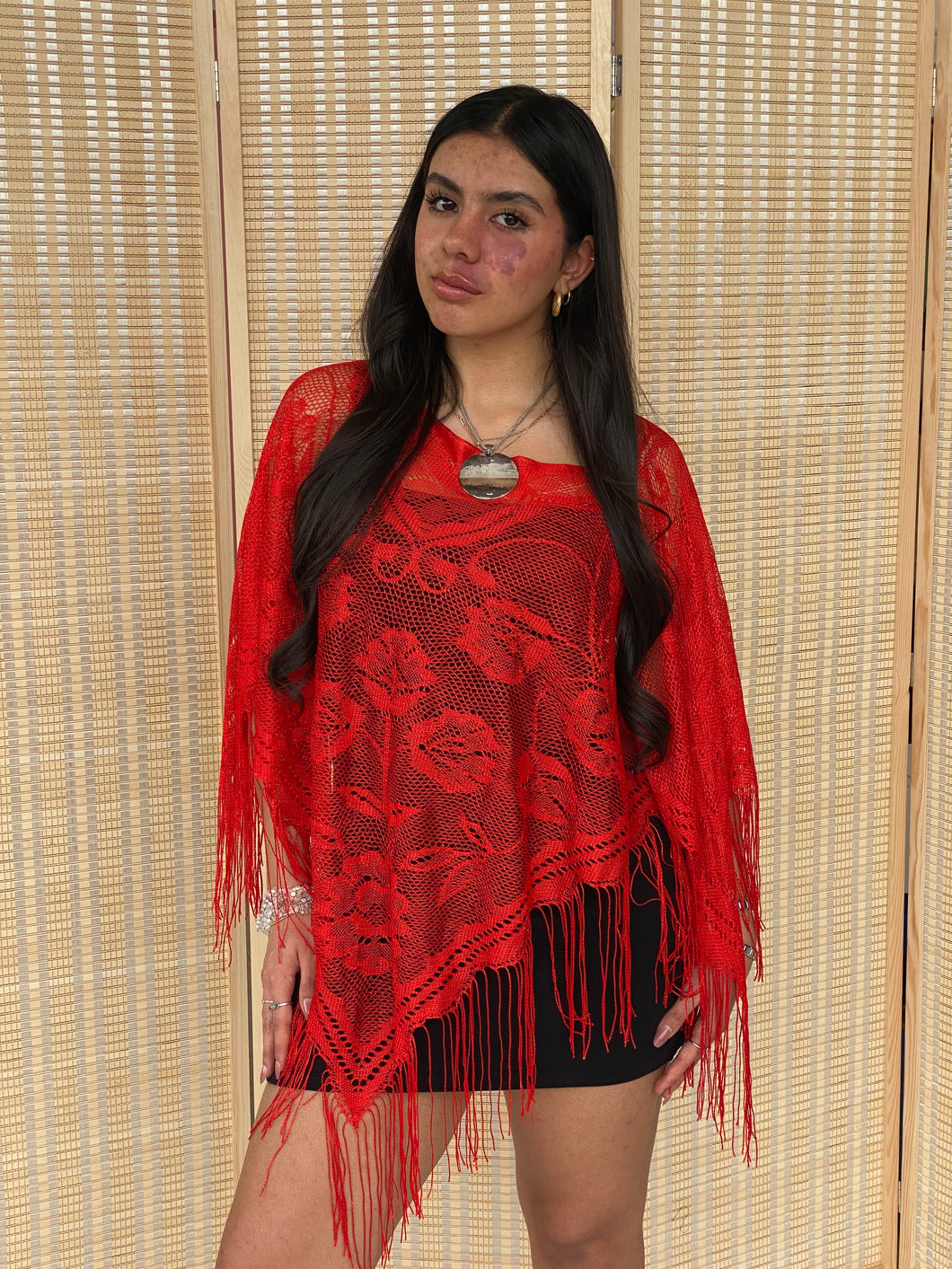 red flower poncho