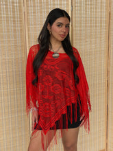 Load image into Gallery viewer, red flower poncho