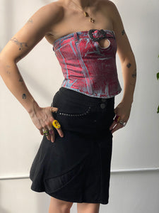 gia black denim midi skirt (28 waist)