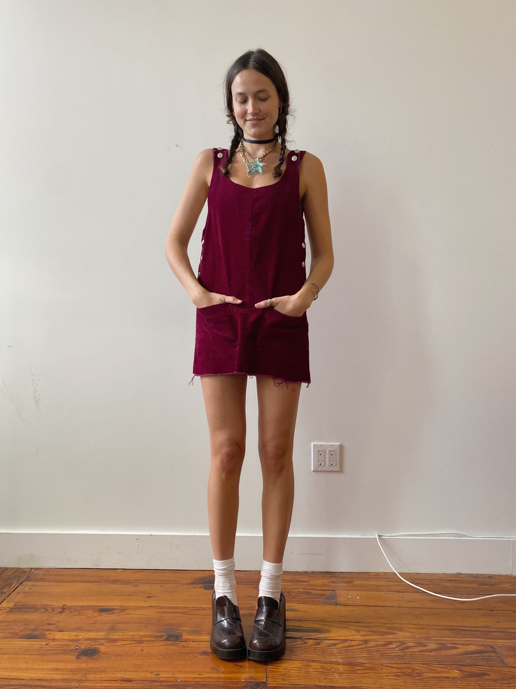 cherry wine corduroy mini dress