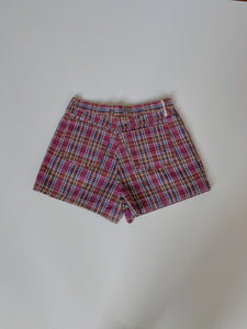 80s plaid print denim shorts