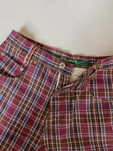 80s plaid print denim shorts