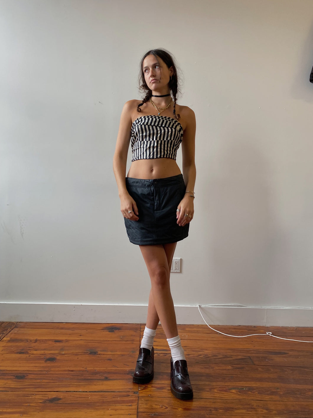 cyber girl puffer mini skirt