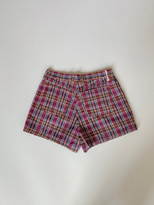 80s plaid print denim shorts