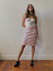 90s flora linen skirt