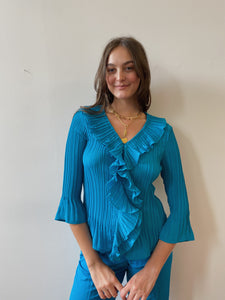azure ruffle blouse