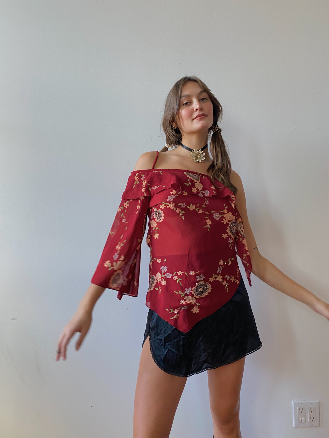 90s beaded carnation top