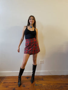 90s red plaid skirt