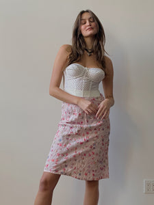 90s flora linen skirt